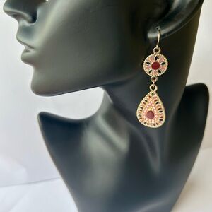 Elegant Pink and Gold Teardrop Earrings